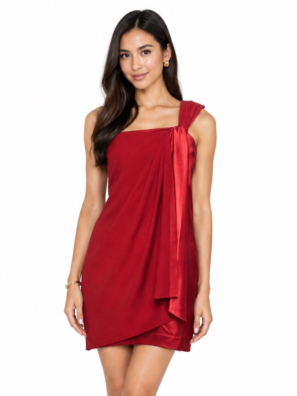 Diane von Furstenberg Red Silk-Blend Crepe Valetta One Shoulder Mini Dress 10